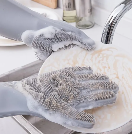 Luva de Silicone De Lavar Loua com Filamentos nas palmas das mos